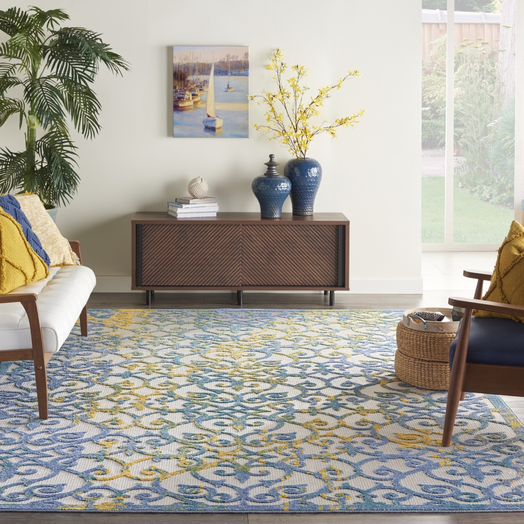 Drayce Ivory/Blue 7'10 x 10'6 Indoor/Outdoor Rug - Thumbnail - Image 3