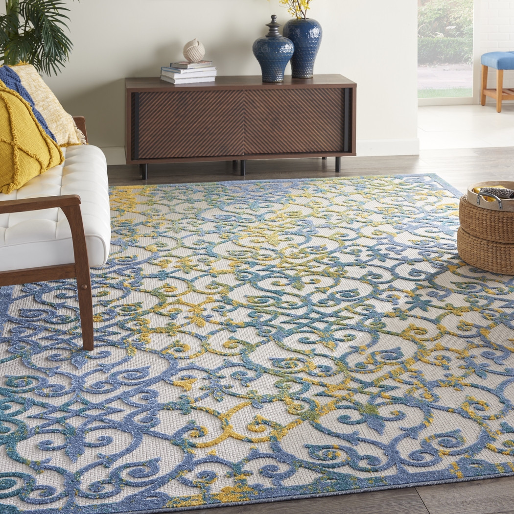 Drayce Ivory/Blue 7'10 x 10'6 Indoor/Outdoor Rug - Thumbnail - Image 4