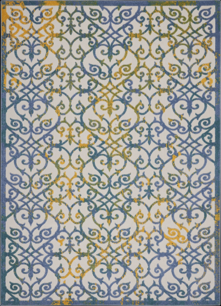 Drayce Ivory/Blue 7'10 x 10'6 Indoor/Outdoor Rug - Thumbnail - Image 1