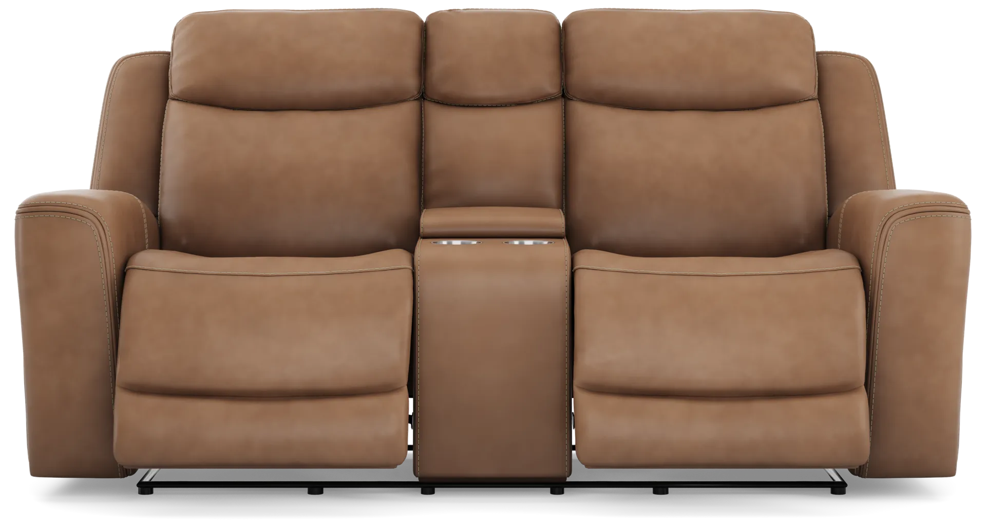 caramel dual power reclining console loveseat