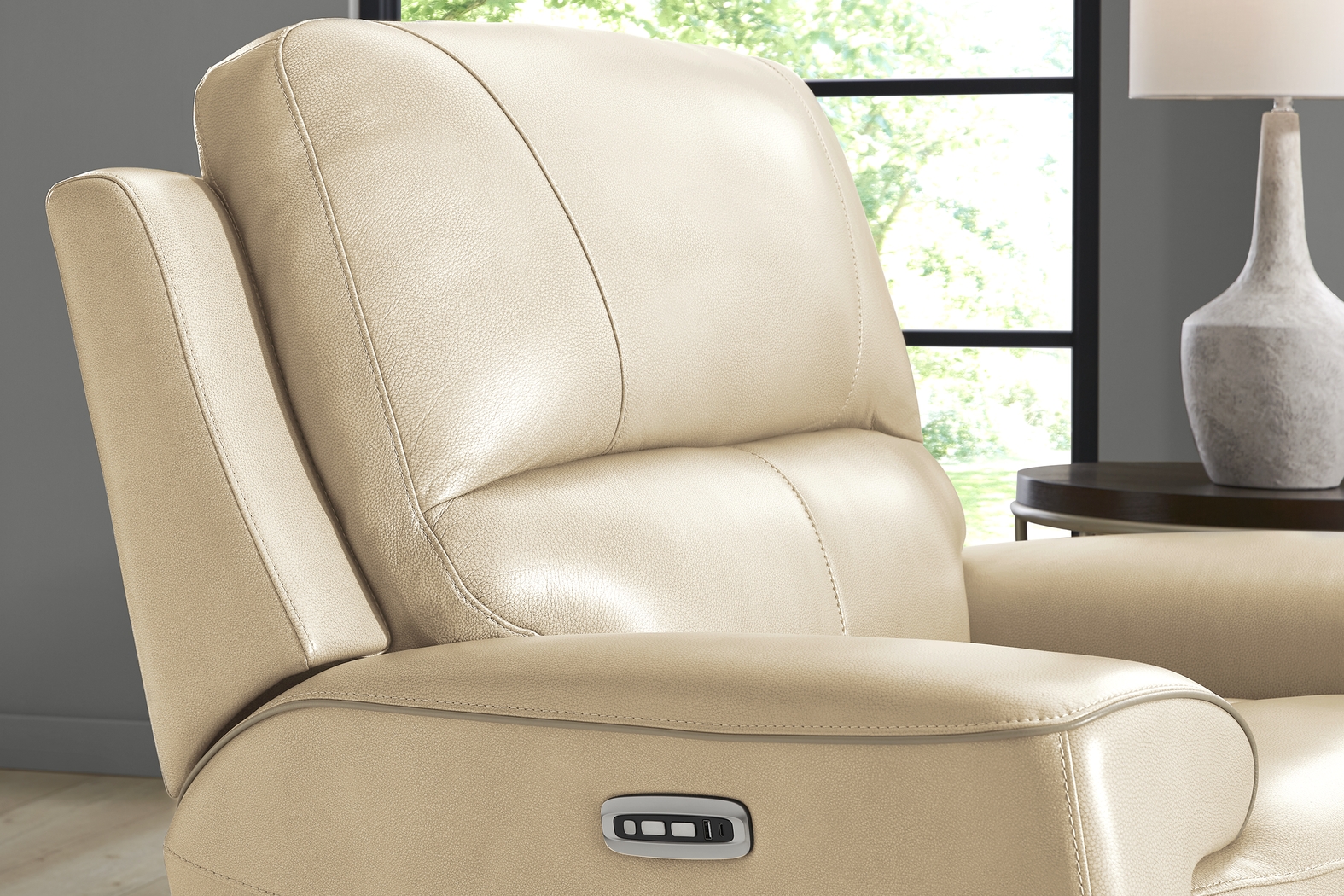 Fremont Almond Leather Dual Power Recliner - Thumbnail - Image 4