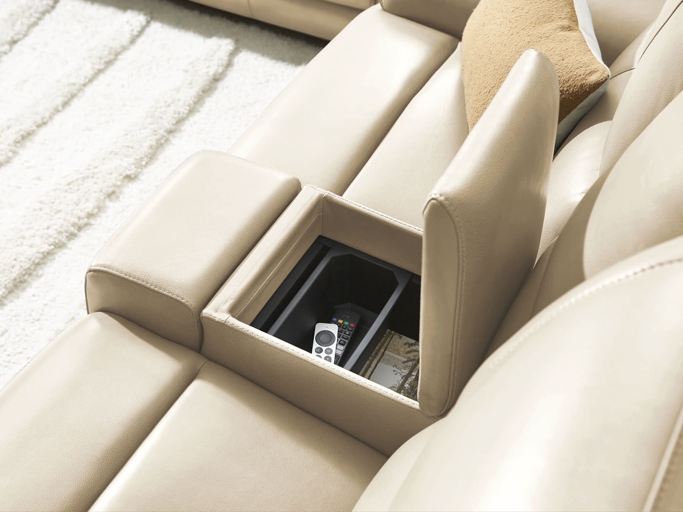 Fremont Almond Leather Dual Power Reclining Console Loveseat - Thumbnail - Image 5