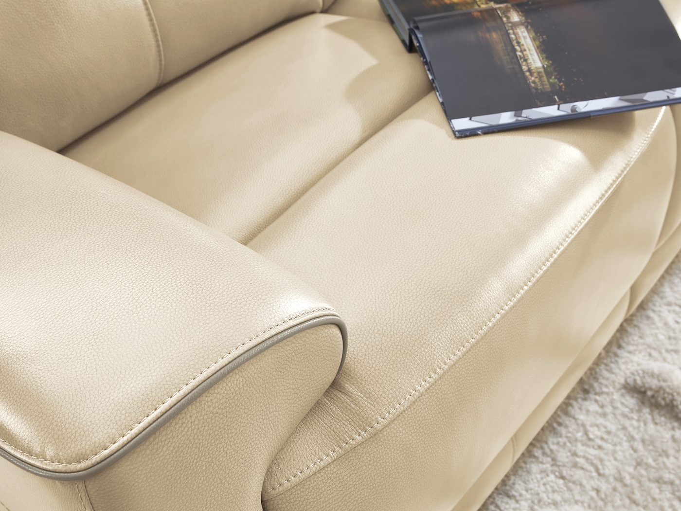 Fremont Almond Leather 5 Pc Dual Power Reclining Living Room - Thumbnail - Image 5