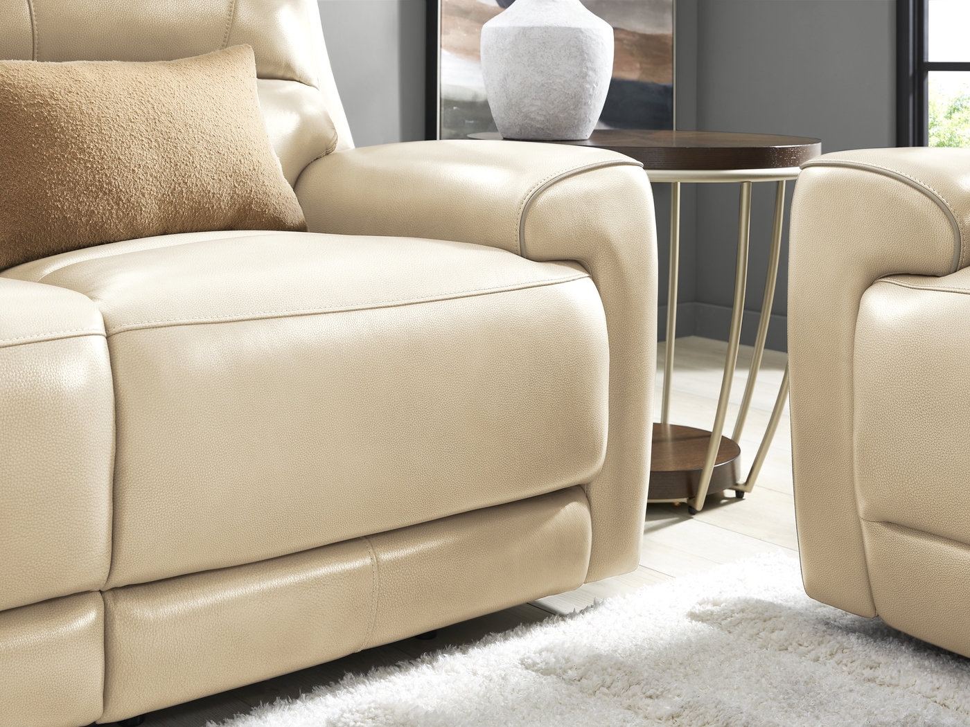 Fremont Almond Leather 5 Pc Dual Power Reclining Living Room - Thumbnail - Image 7