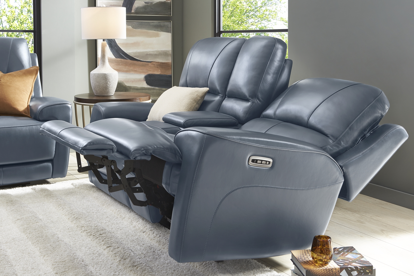 Fremont Blue Leather 3 Pc Dual Power Reclining Living Room - Thumbnail - Image 10