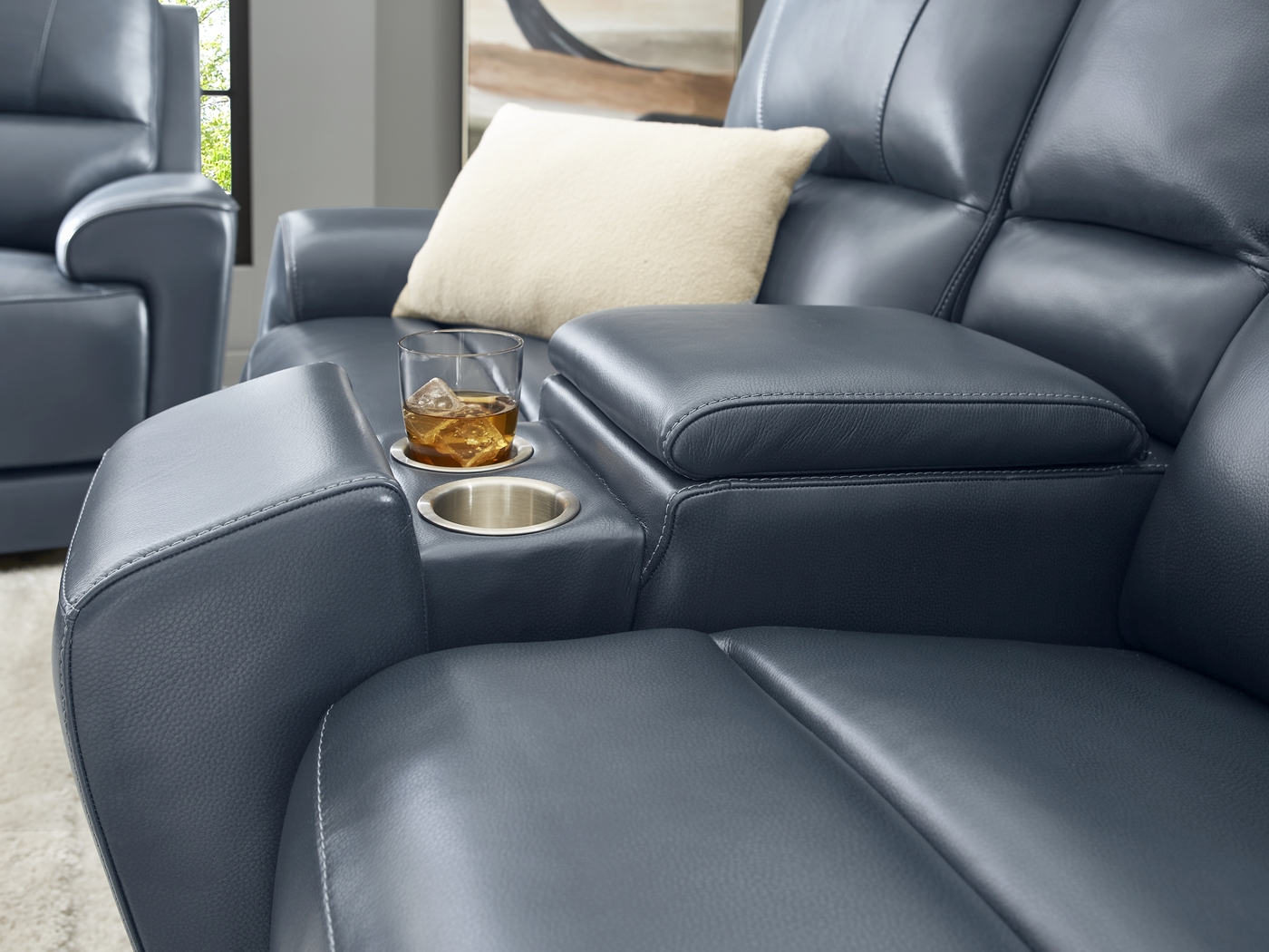 Fremont Blue Leather 3 Pc Dual Power Reclining Living Room - Thumbnail - Image 11