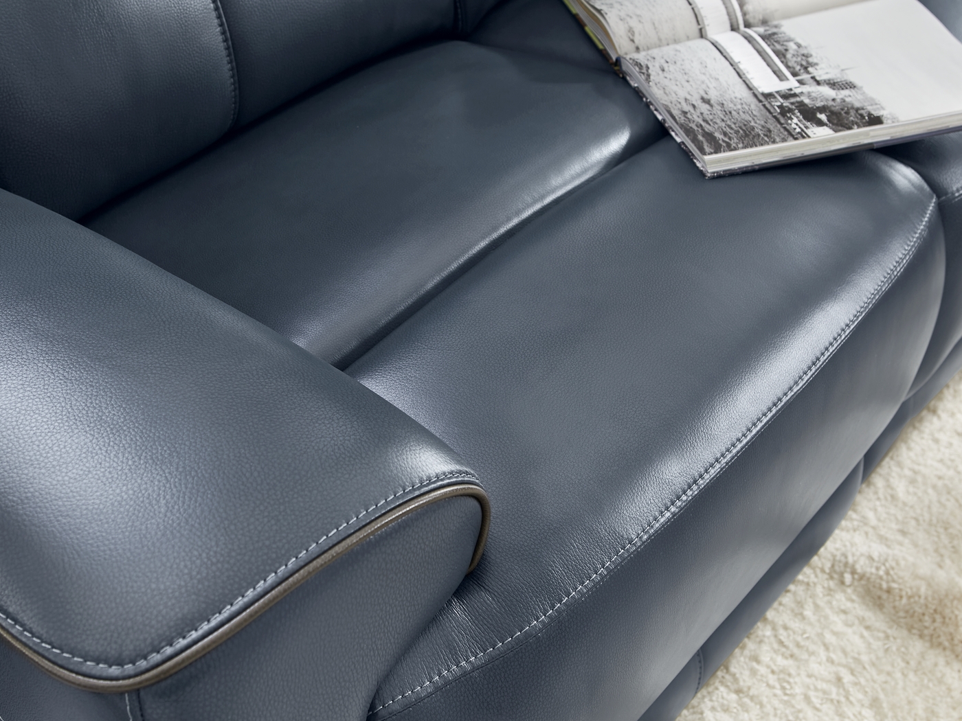 Fremont Blue Leather Dual Power Reclining Sofa - Thumbnail - Image 4