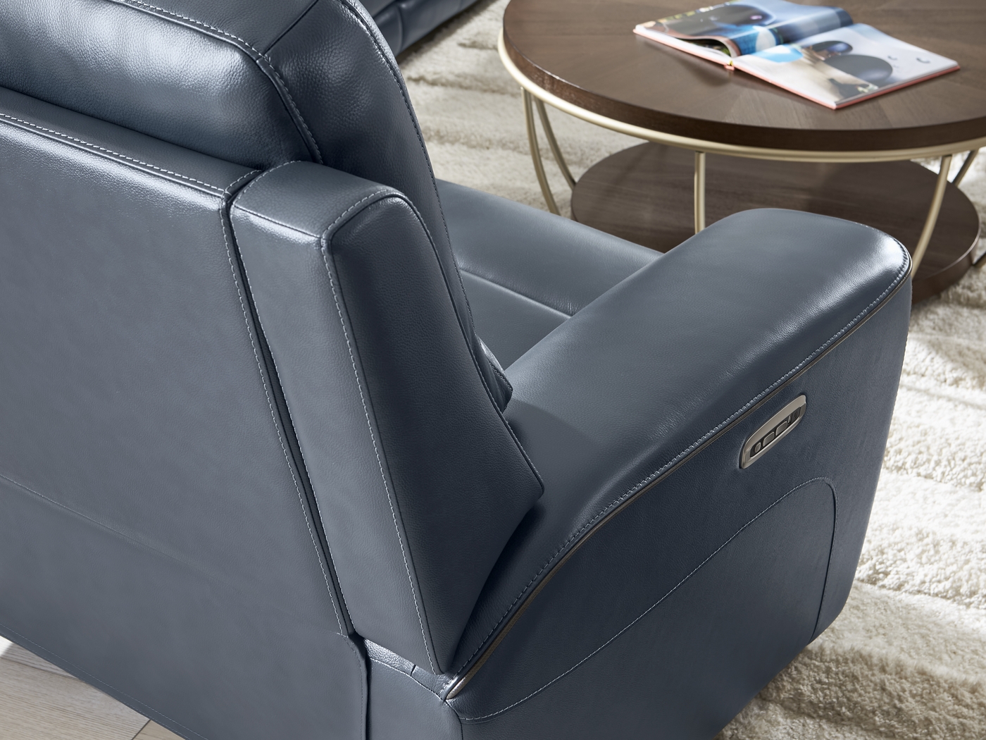 Fremont Blue Leather 3 Pc Living Room with Dual Power Reclining Sofa - Thumbnail - Image 6