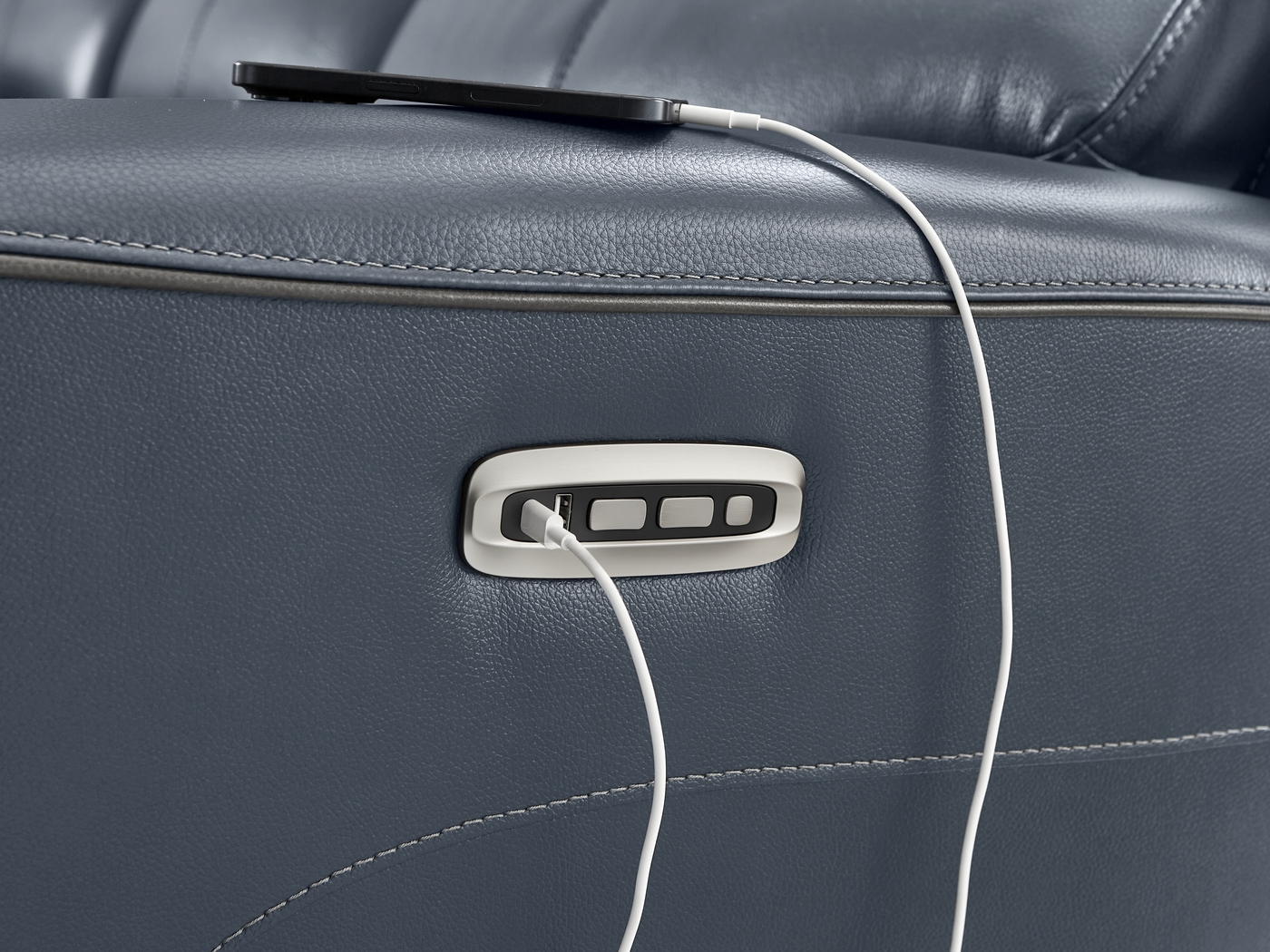 Fremont Blue Leather 3 Pc Living Room with Dual Power Reclining Sofa - Thumbnail - Image 7