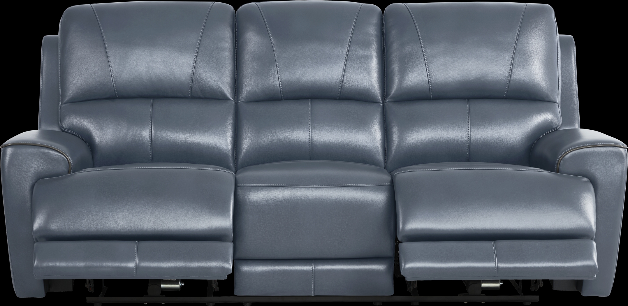 Fremont Blue Leather Dual Power Reclining Sofa - Thumbnail - Image 1