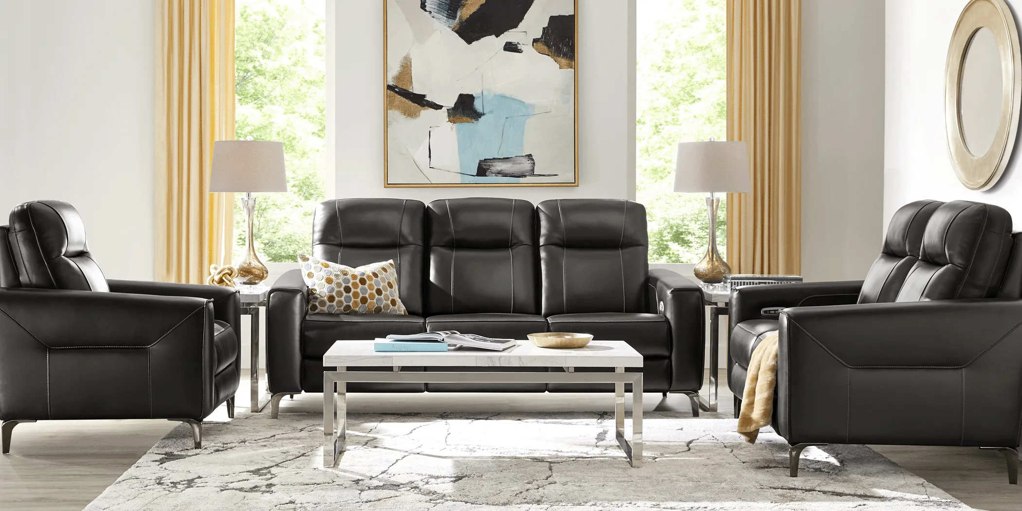 Parkside Heights Black Cherry Leather 7 Pc Dual Power Reclining Living Room - Thumbnail - Image 2