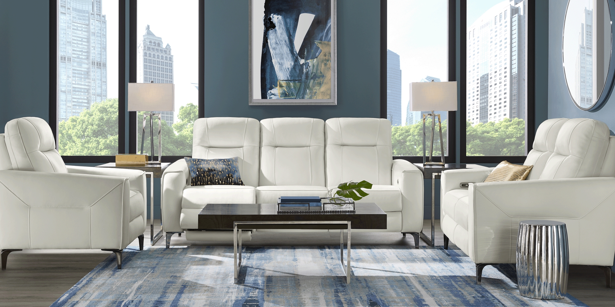 Parkside Heights White Leather 8 Pc Dual Power Reclining Living Room - Thumbnail - Image 2