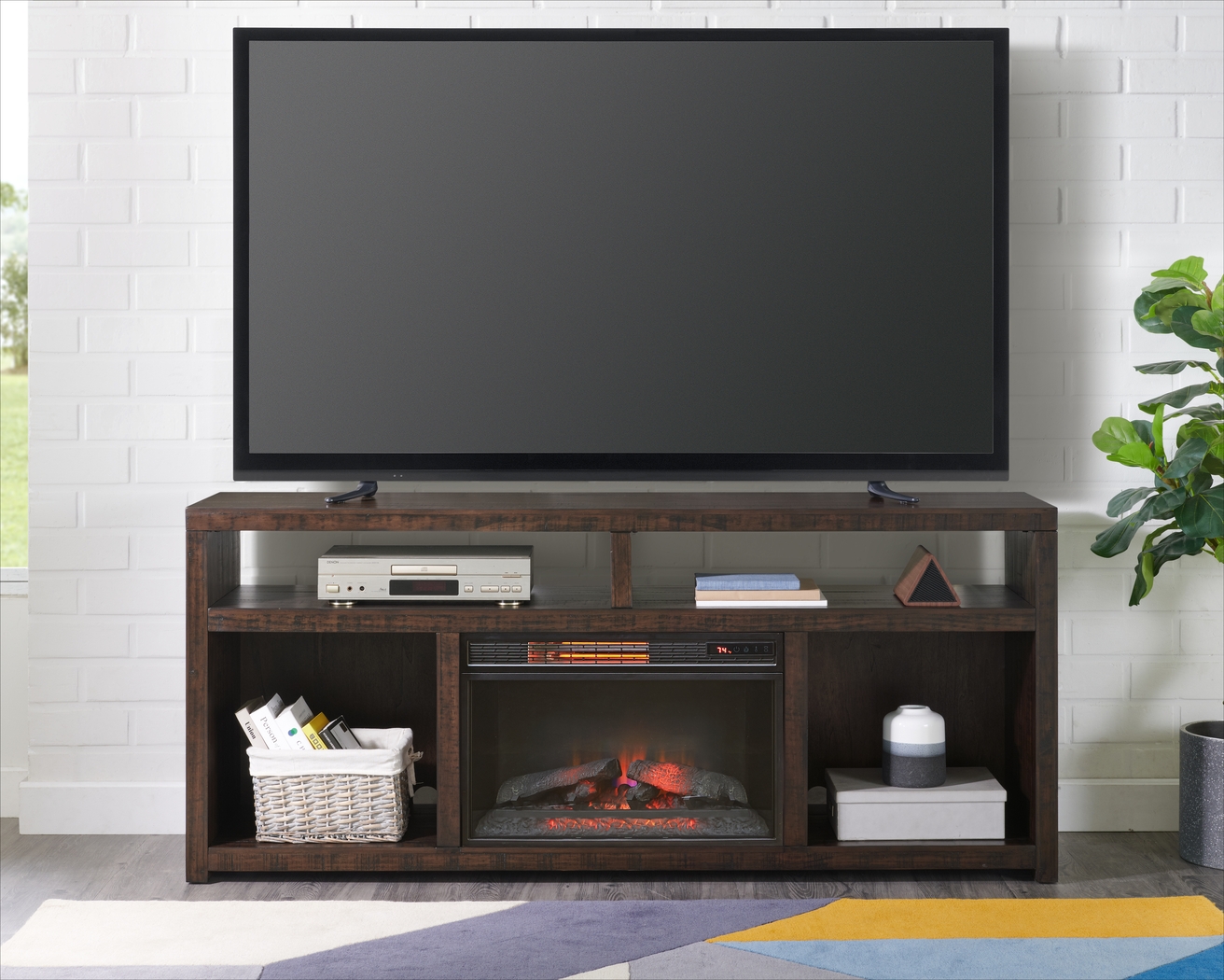 Dubuque Brown 70 in. Console with Electric Fireplace - Thumbnail - Image 3