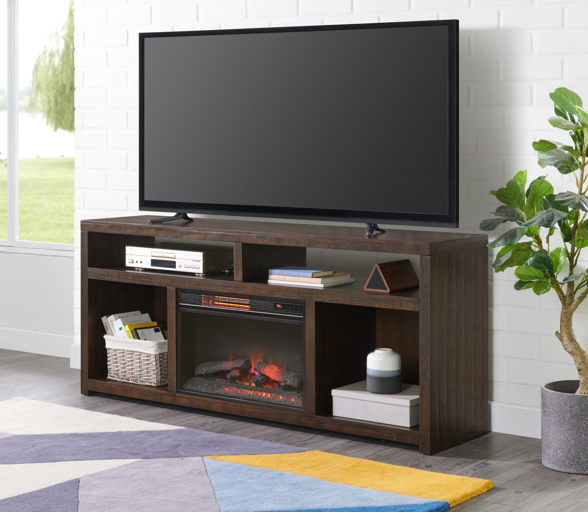 Dubuque Brown 70 in. Console with Electric Fireplace - Thumbnail - Image 4