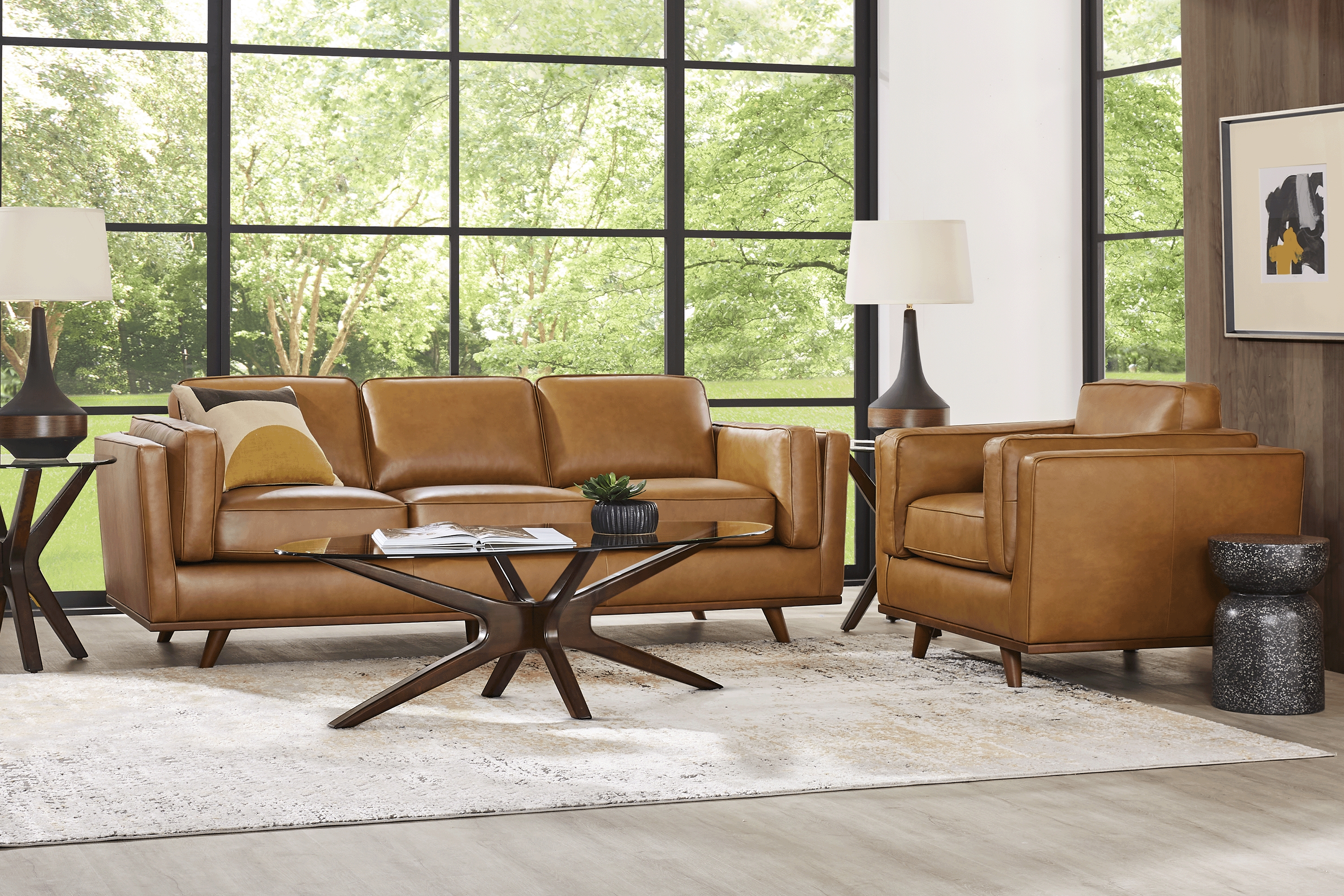 Duluth Caramel Leather 5 Pc Living Room - Thumbnail - Image 1