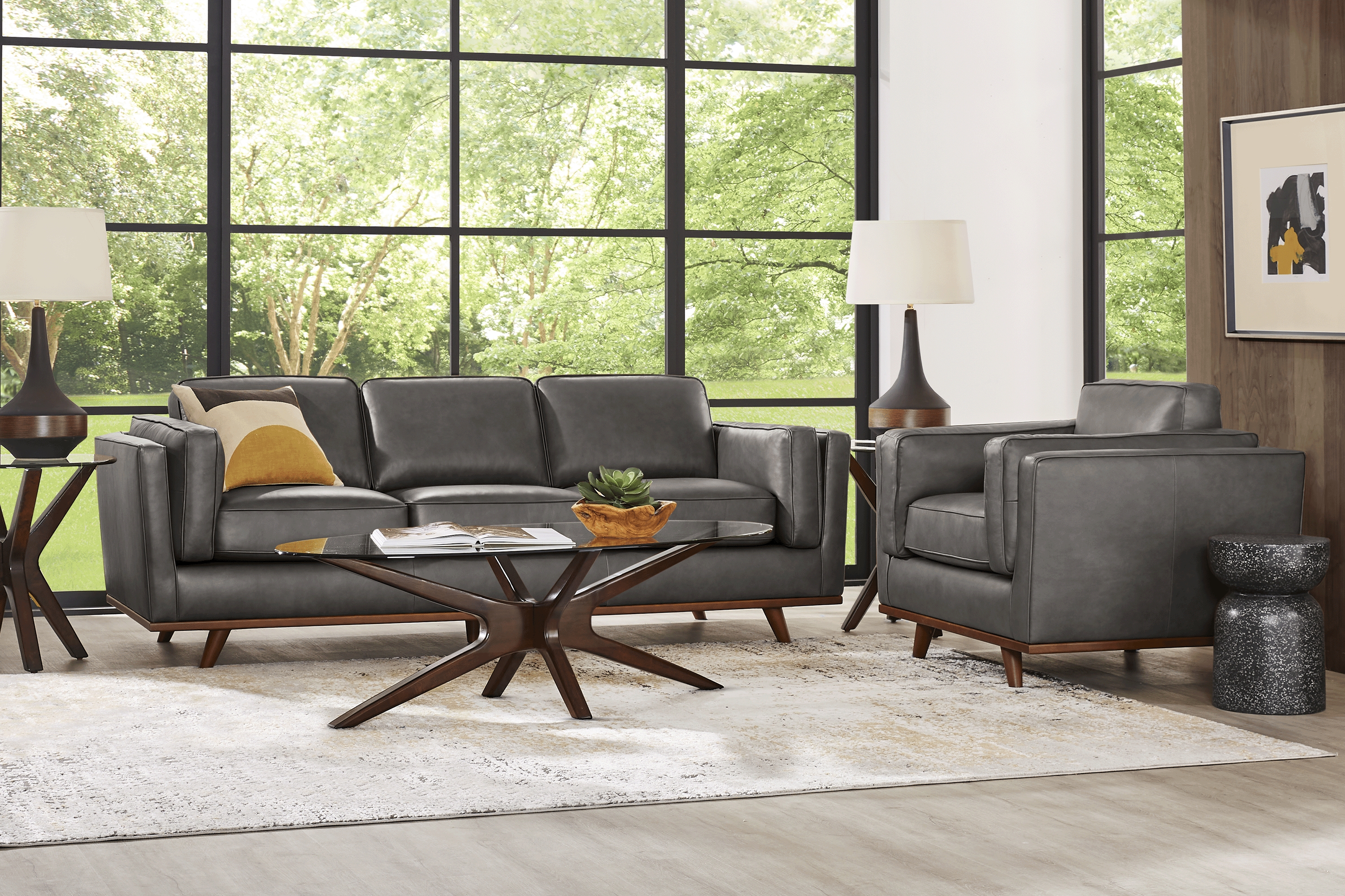 Duluth Gray Leather 5 Pc Living Room - Thumbnail - Image 1