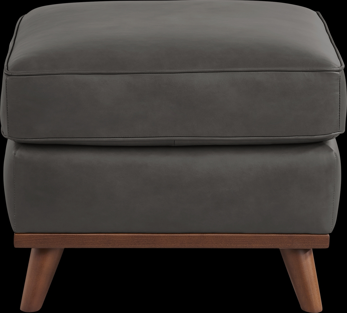 Duluth Gray Leather Ottoman - Thumbnail - Image 1