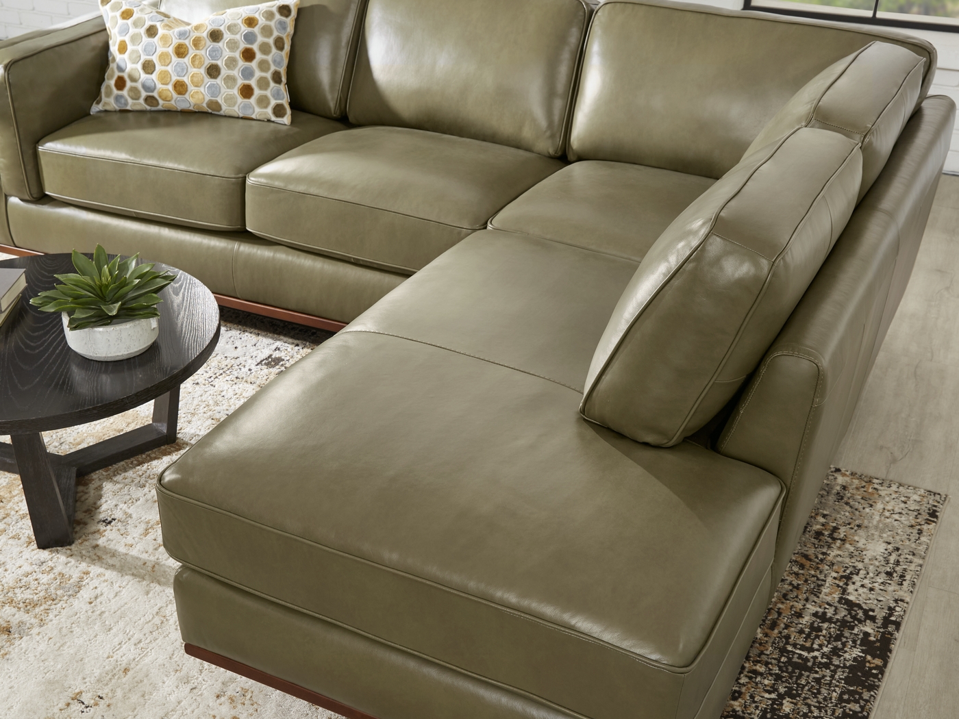 Duluth Olive Leather 6 Pc Sectional Living Room - Thumbnail - Image 3