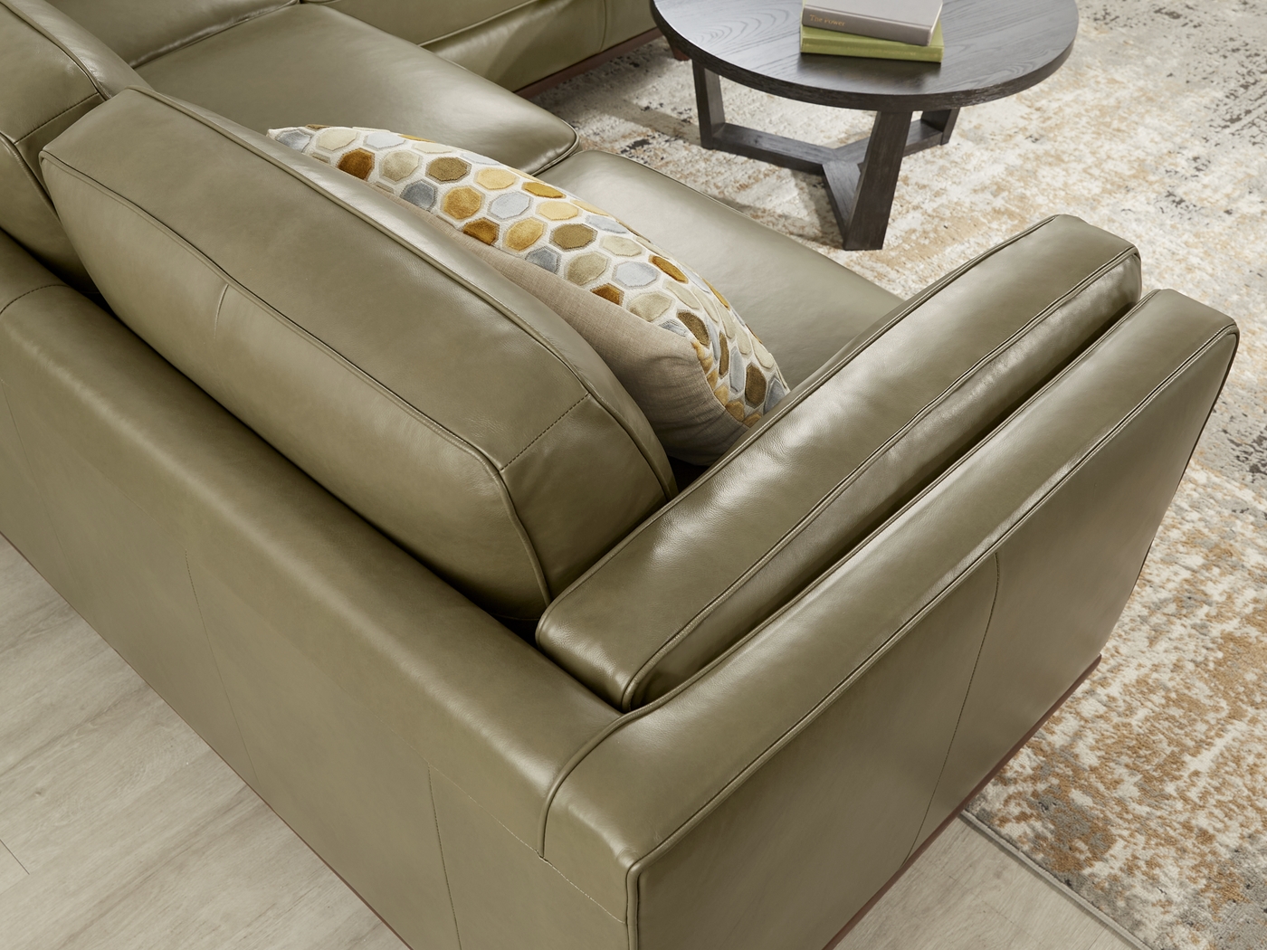 Duluth Olive Leather 6 Pc Sectional Living Room - Thumbnail - Image 5