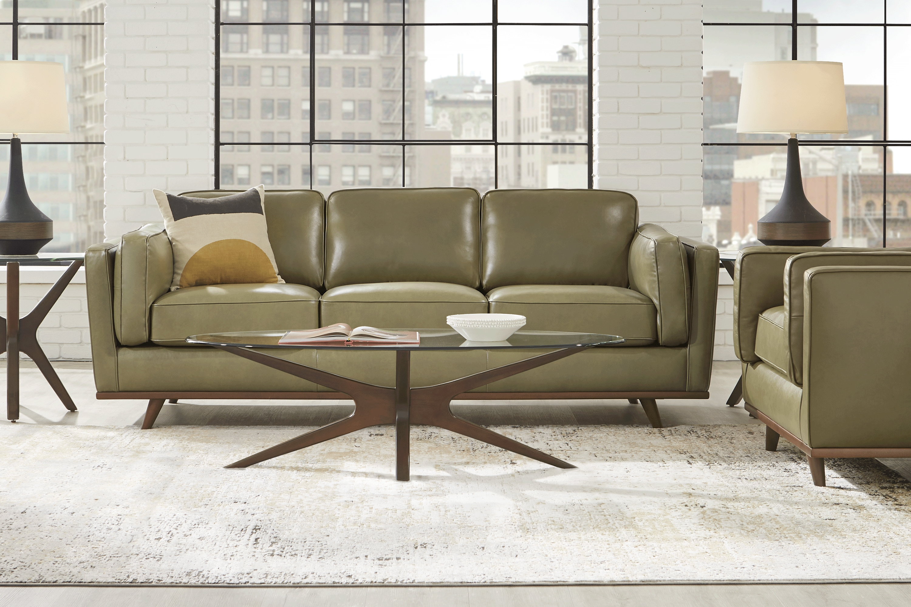 Duluth Olive Leather 5 Pc Living Room - Thumbnail - Image 1