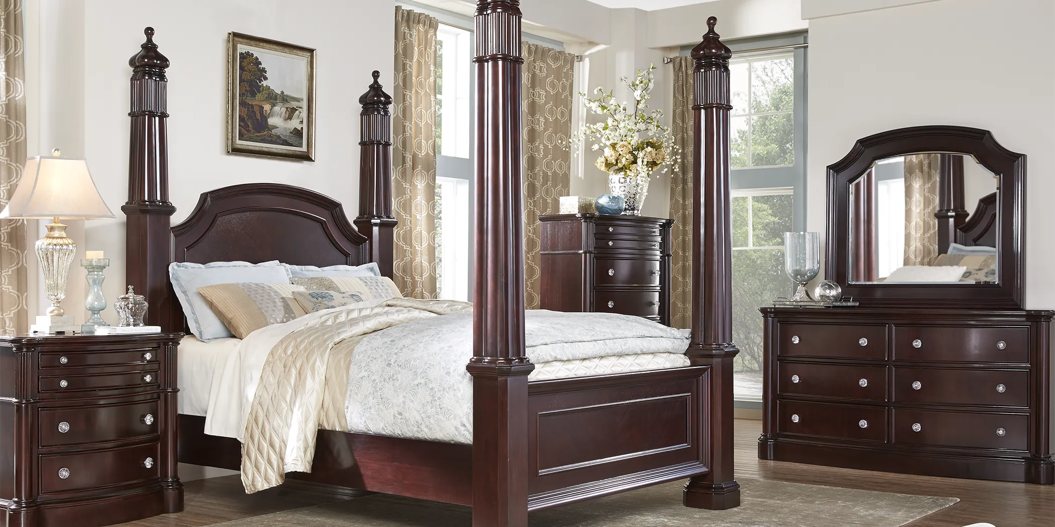 Dumont Cherry 7 Pc King High Poster Bedroom - Thumbnail - Image 1