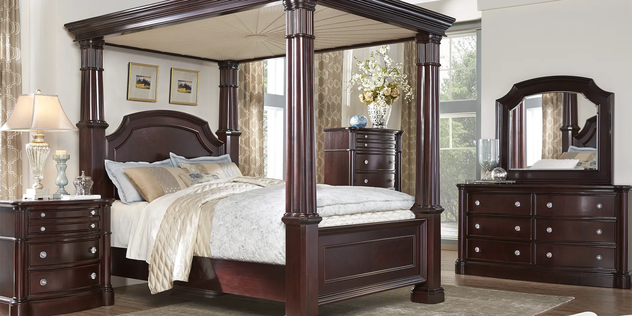 Dumont Cherry 8 Pc King Canopy Bedroom - Thumbnail - Image 1