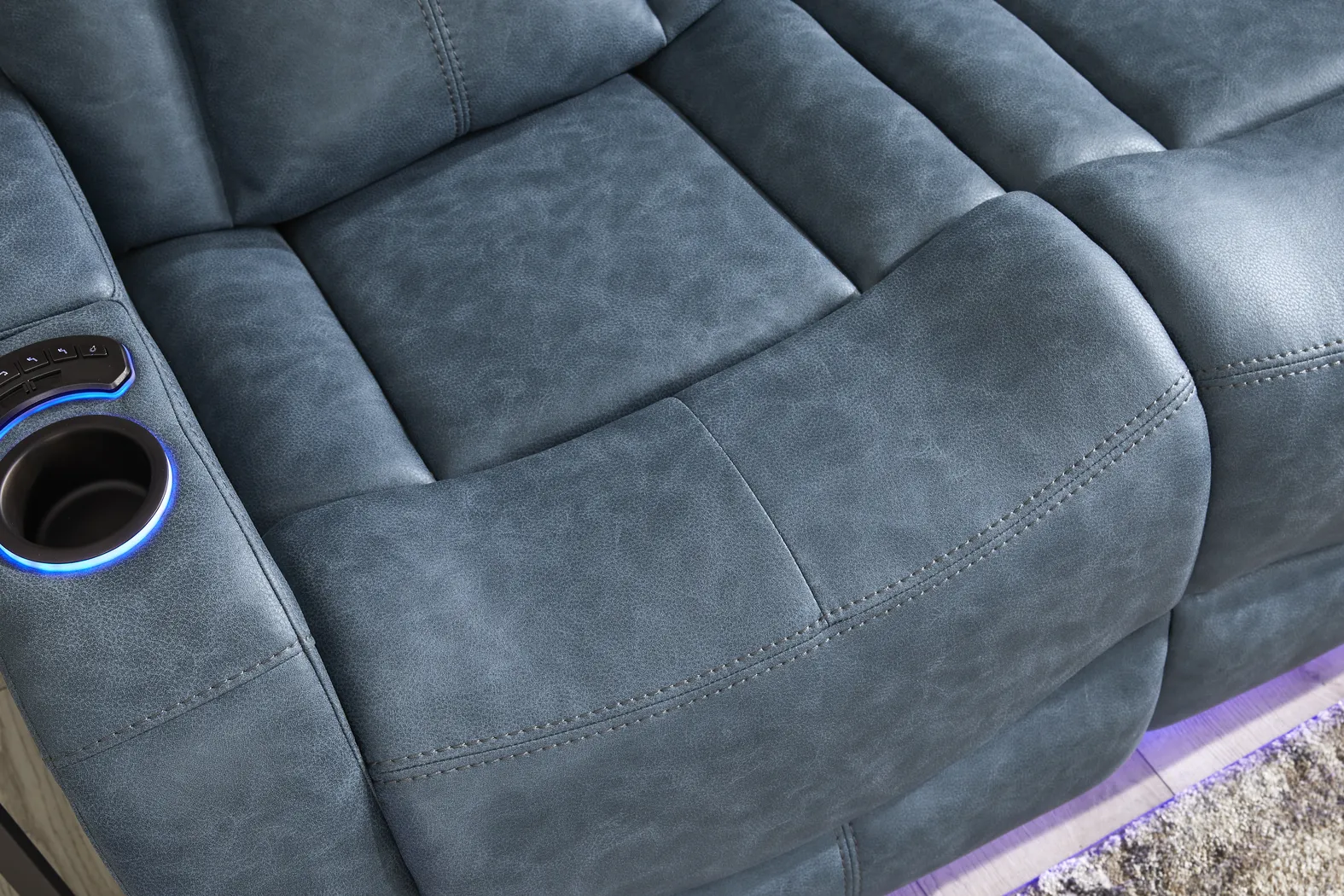 Dumont Cobalt Blue Microfiber Dual Power Reclining Sofa | Rooms to Go