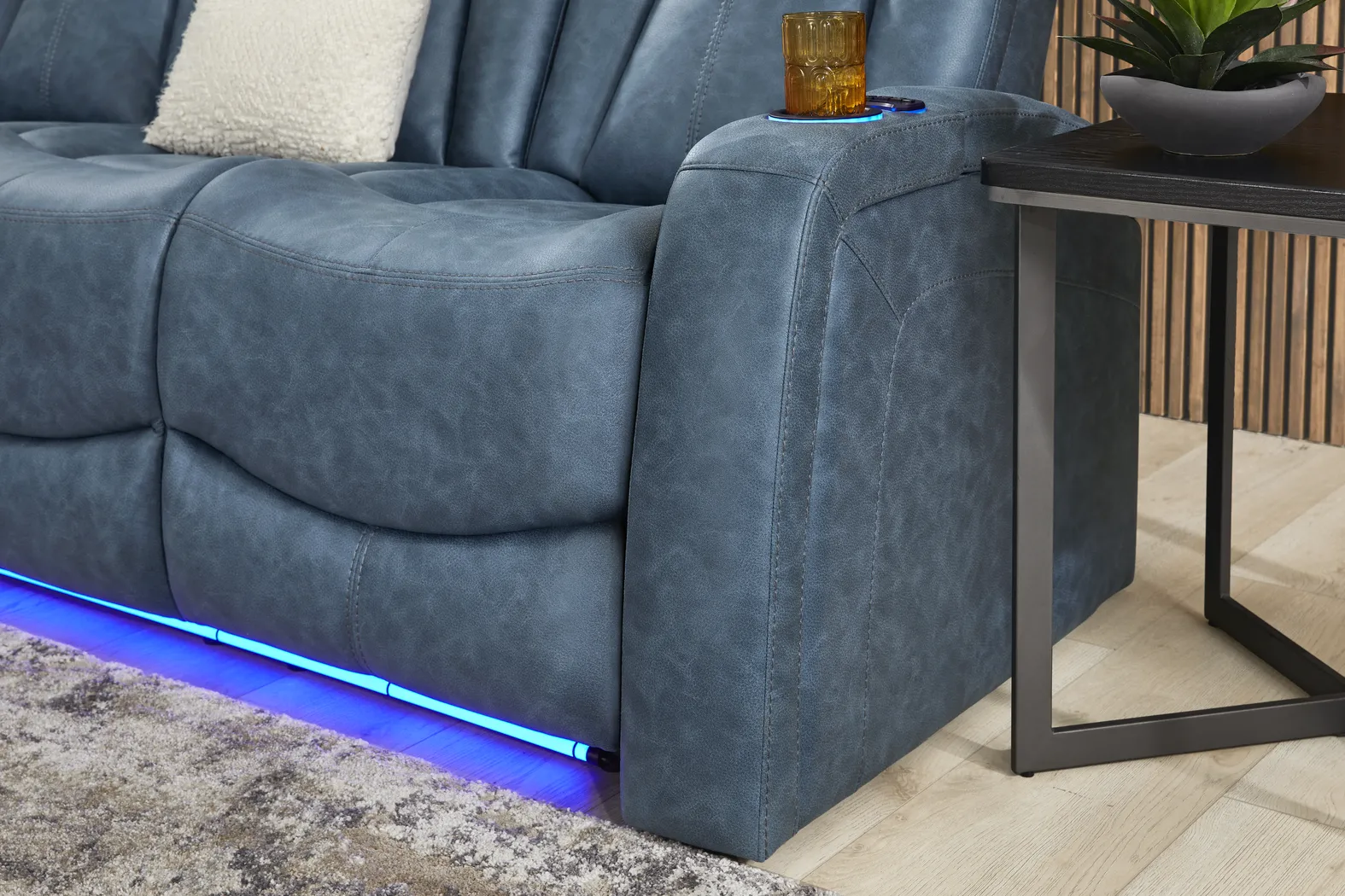 Dumont Cobalt Blue Microfiber Dual Power Reclining Sofa | Rooms to Go