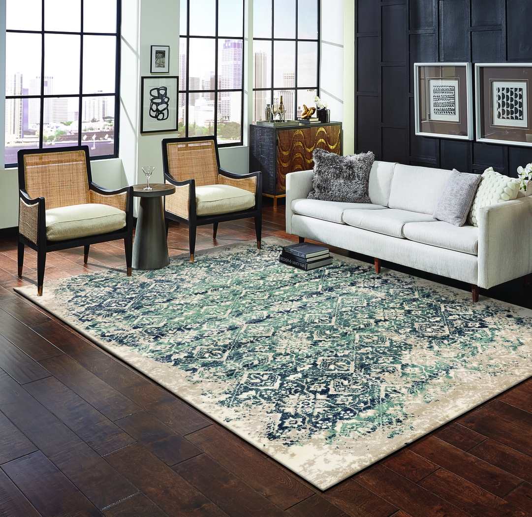 Dunnora Ivory/Blue 7'7 x 10'10 Rug - Thumbnail - Image 2