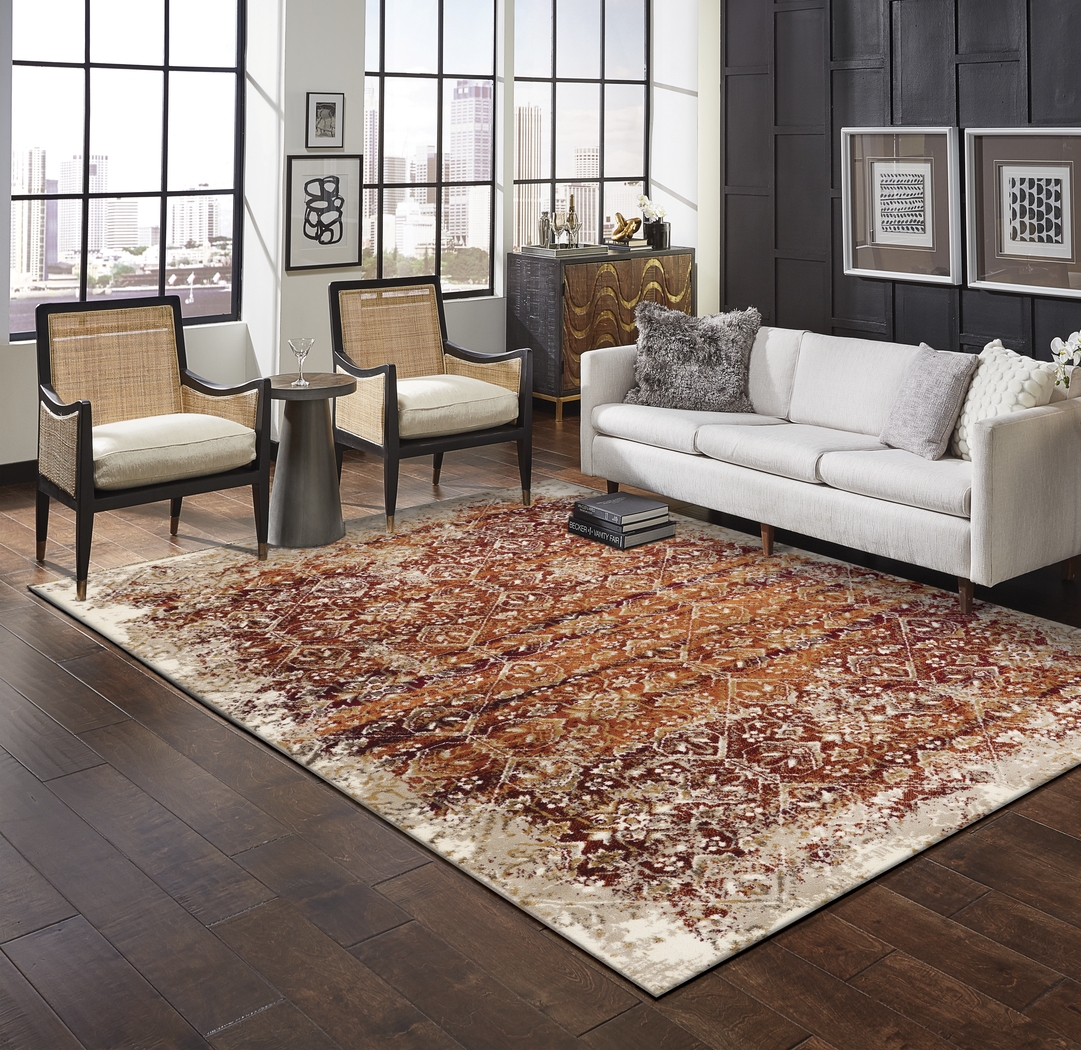 Dunnora Ivory/Rust 7'7 x 10'10 Rug - Thumbnail - Image 2