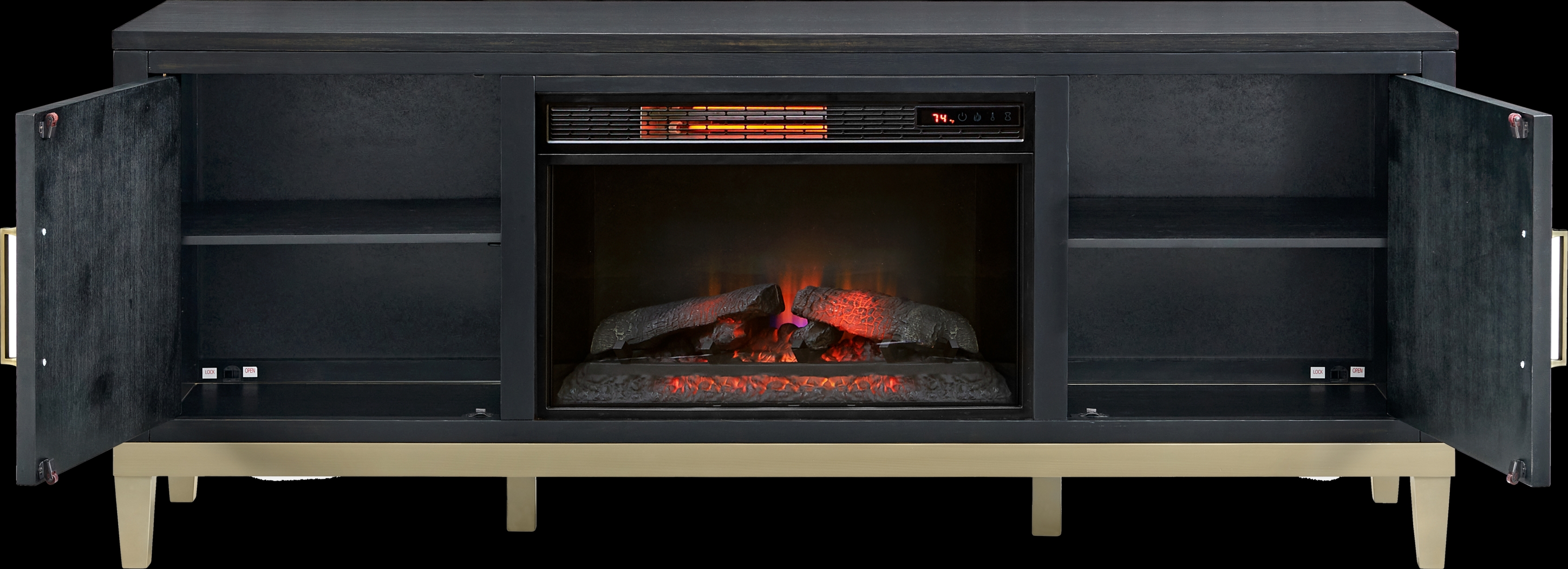 Dunuggan Black 70 in. Console with Electric Fireplace - Thumbnail - Image 2