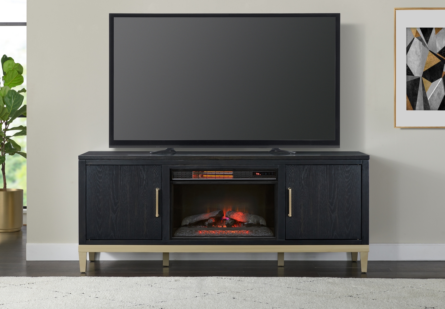 Dunuggan Black 70 in. Console with Electric Fireplace - Thumbnail - Image 4