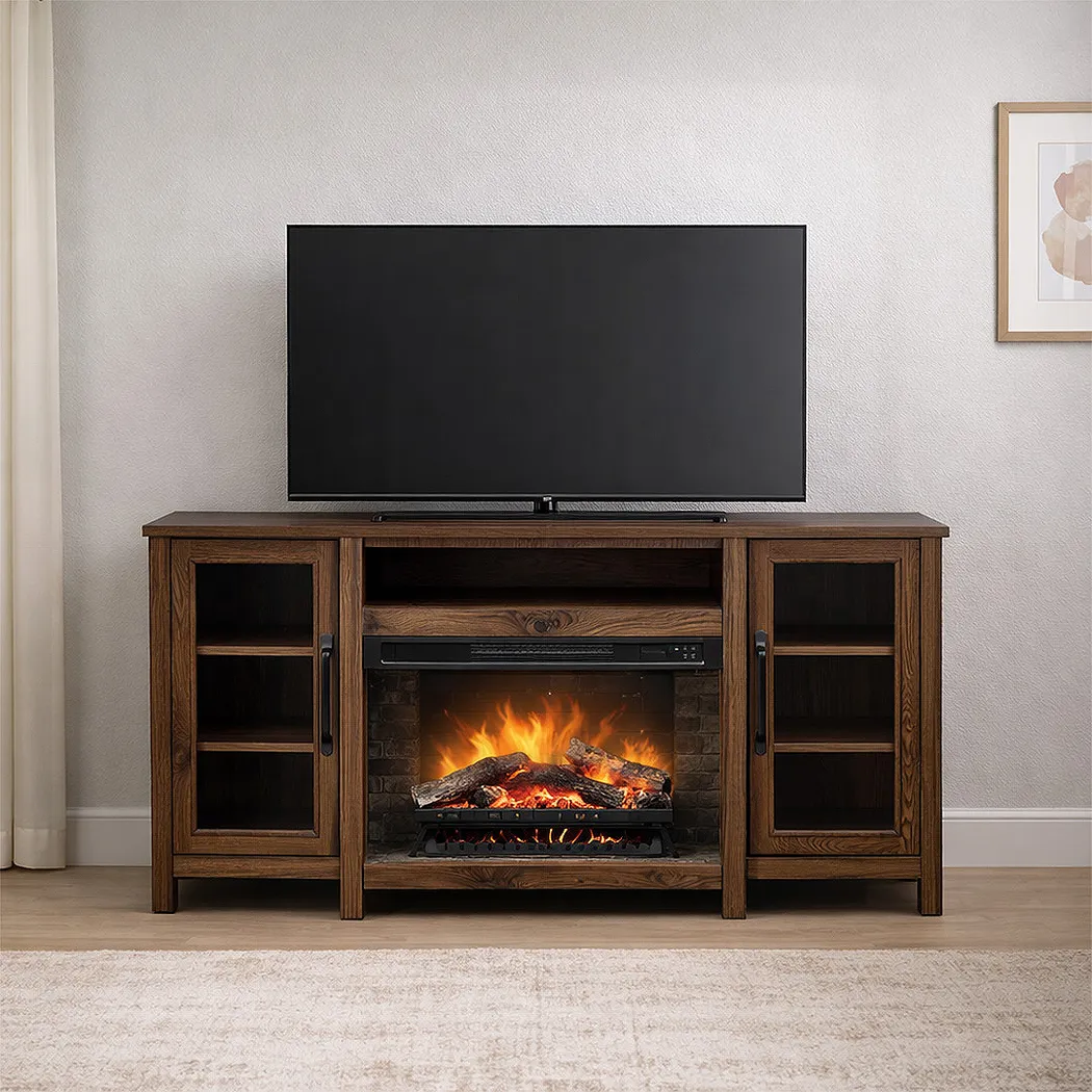 Durnan Brown 60 in. Console with Electric Fireplace - Thumbnail - Image 2