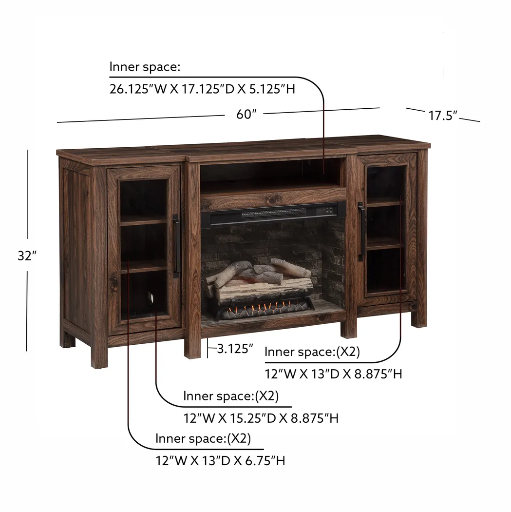 Durnan Brown 60 in. Console with Electric Fireplace - Thumbnail - Image 14