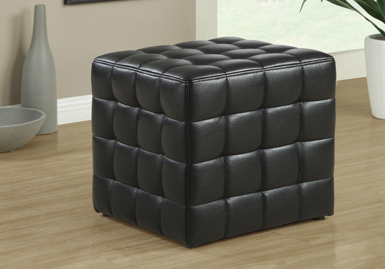 Durrett Black Ottoman - Thumbnail - Image 2