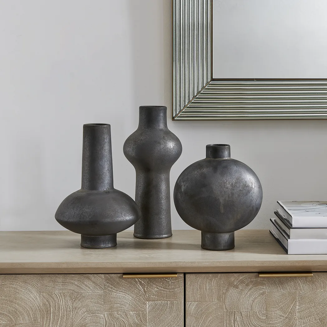 Dyliane Charcoal Outdoor Vase, Set of 3 - Thumbnail - Image 2