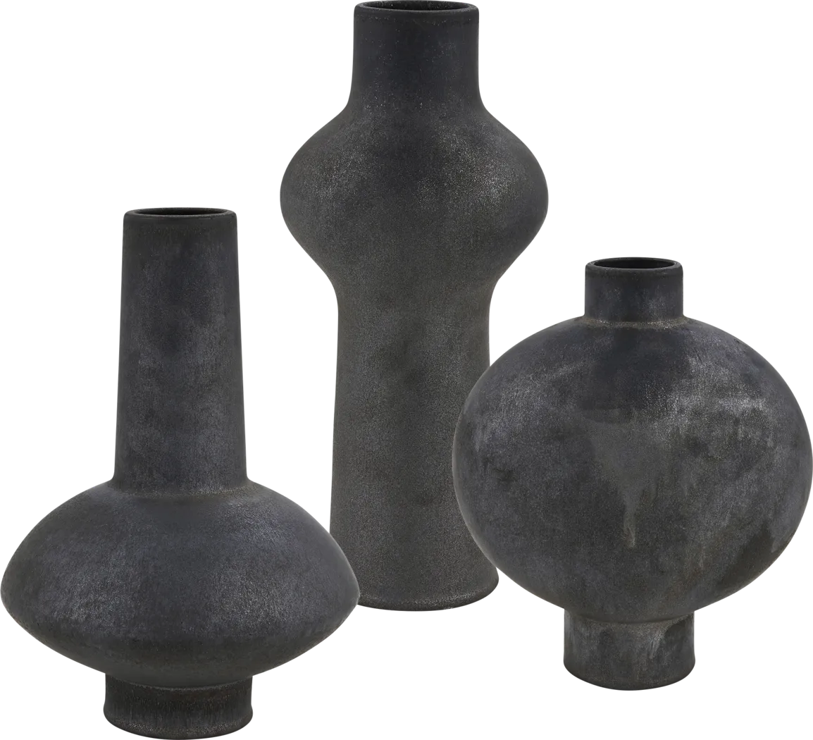 Dyliane Charcoal Outdoor Vase, Set of 3 - Thumbnail - Image 1