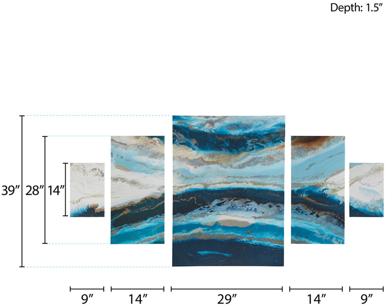 Earth's Surface Blue Artwork, Set of 5 - Thumbnail - Image 6