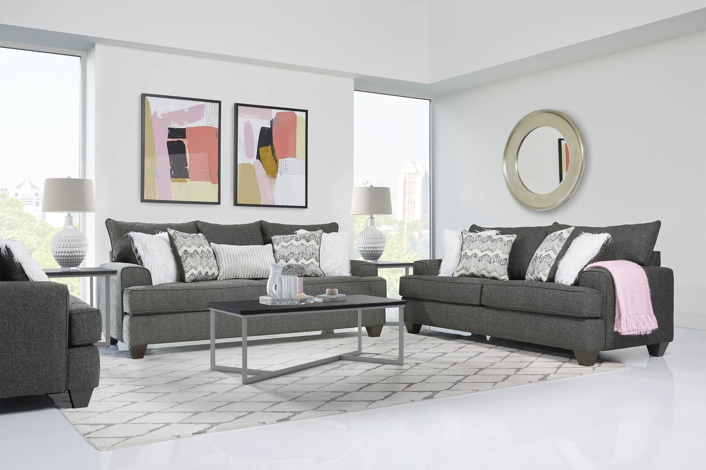 East Bank Black 7 Pc Living Room with Sleeper Sofa - Thumbnail - Image 1