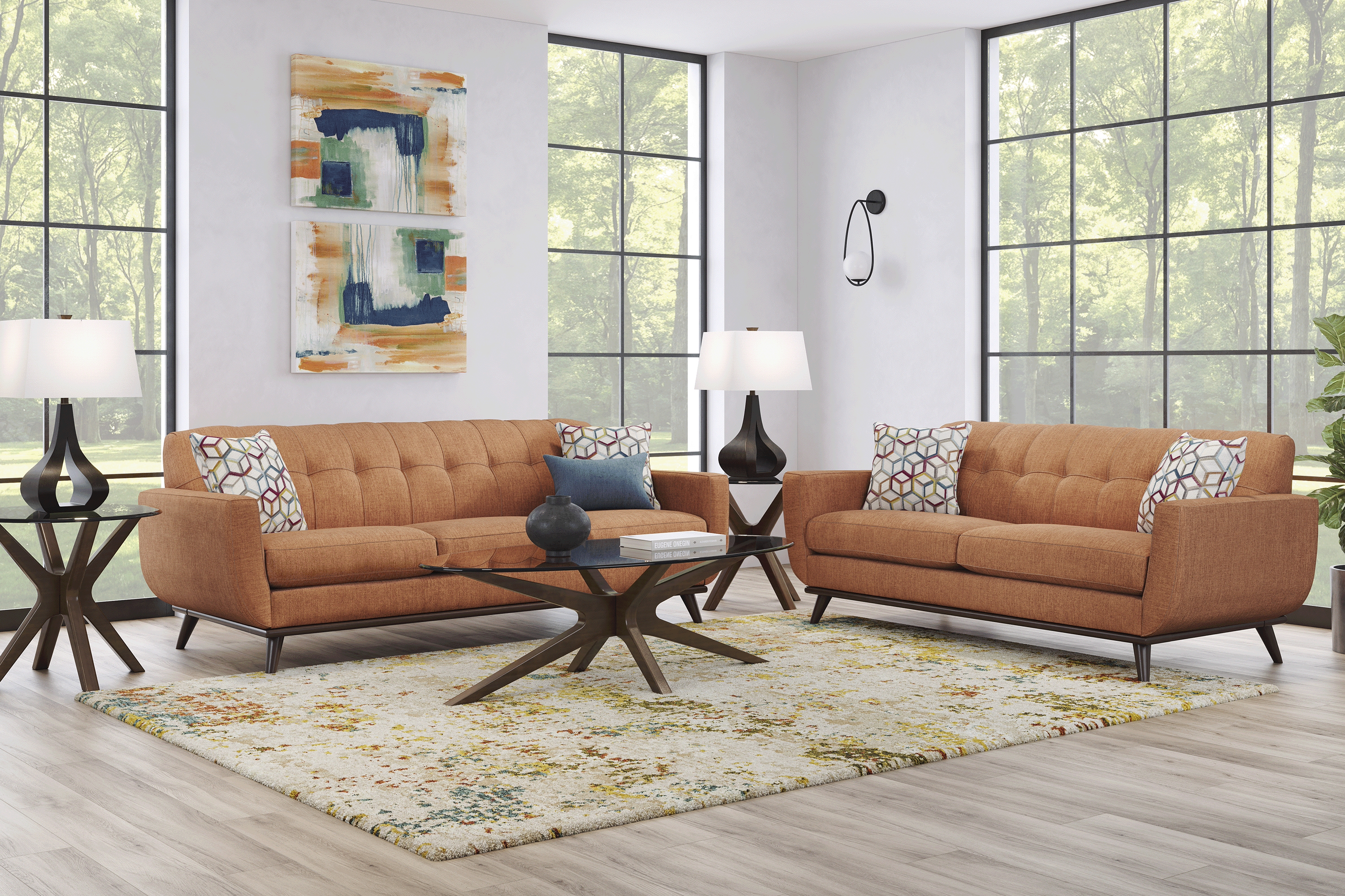 East Side 2 Pc Russet Orange Chenille Fabric Living Room Set