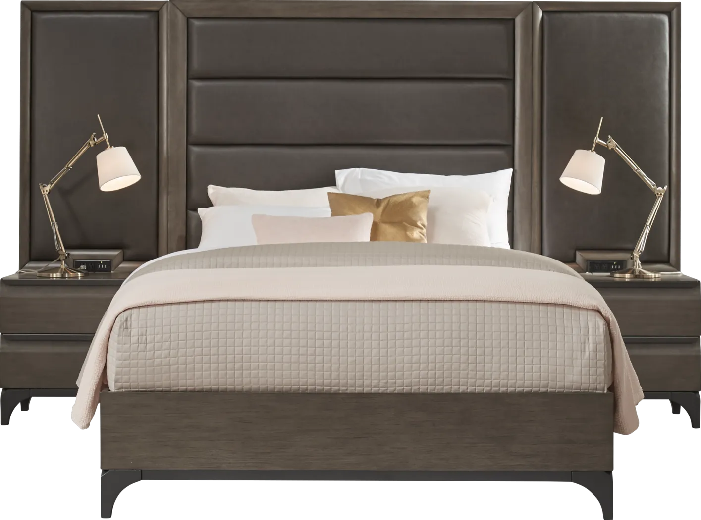 East Tower Gray 7 Pc Queen Panel Wall Bed with Nightstands - Thumbnail - Image 1