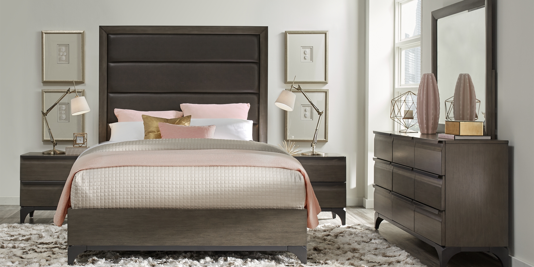 East Tower Gray 8 Pc King Panel Bedroom - Thumbnail - Image 1