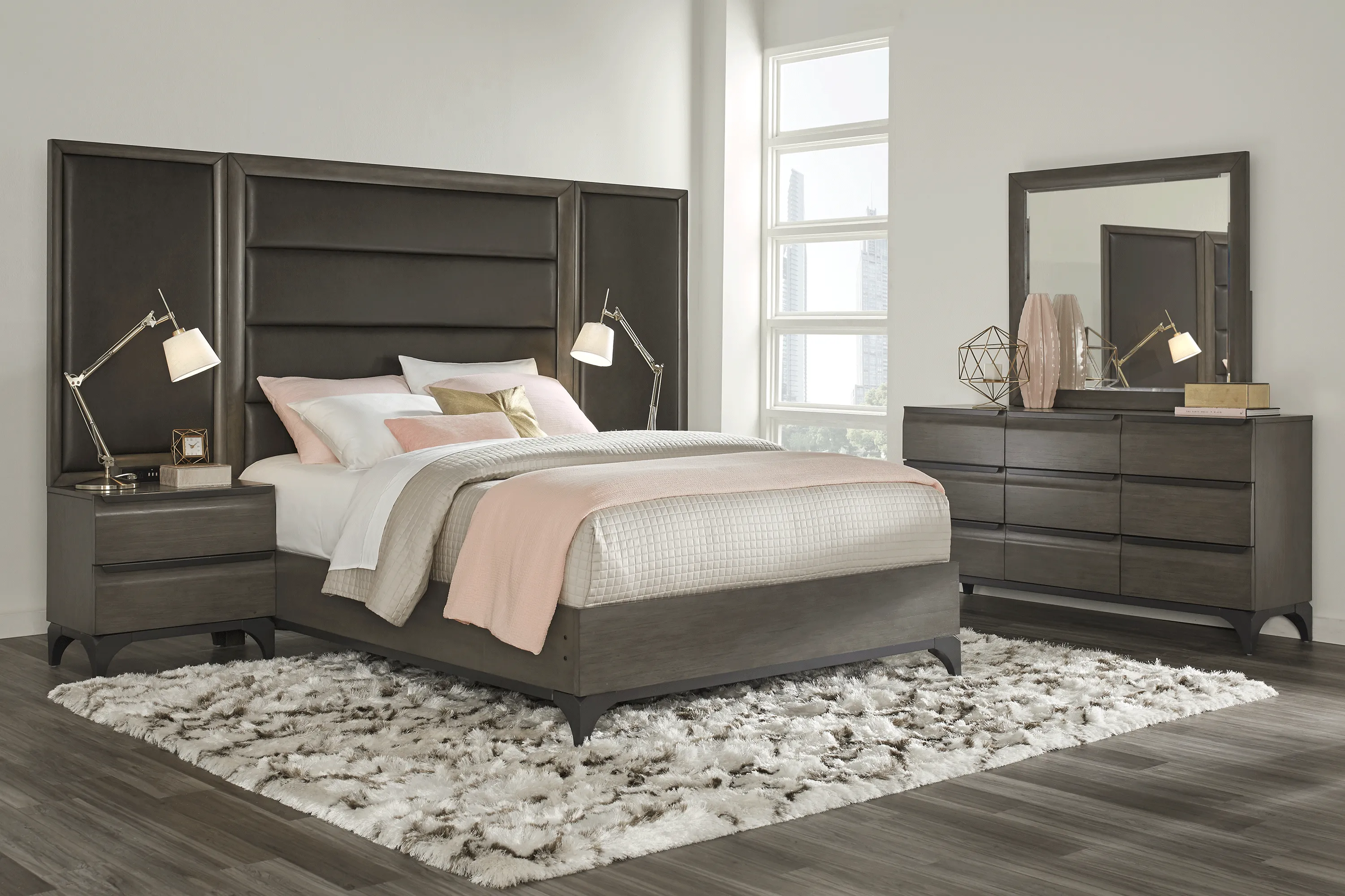 East Tower Gray 7 Pc King Panel Wall Bed with Nightstands - Thumbnail - Image 2