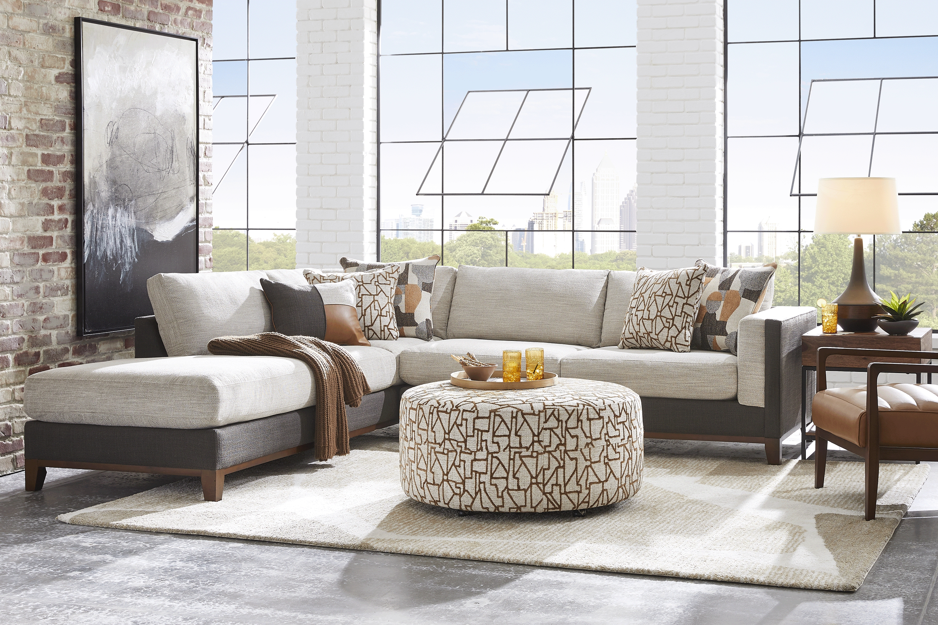 East Village Sandstone Chenille 5 Pc Sectional Living Room - Thumbnail - Image 1