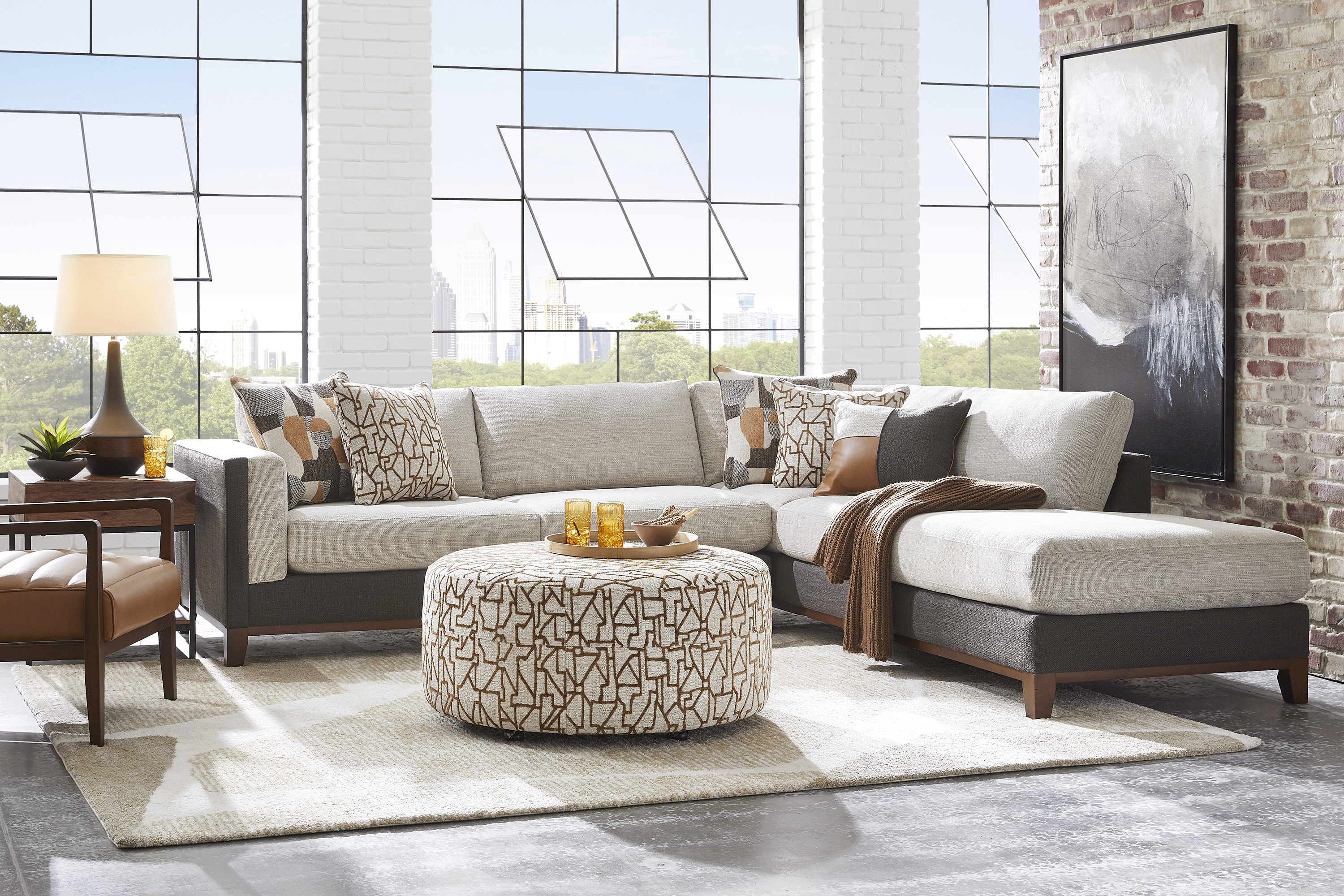 East Village Sandstone Chenille 5 Pc Sectional Living Room - Thumbnail - Image 1