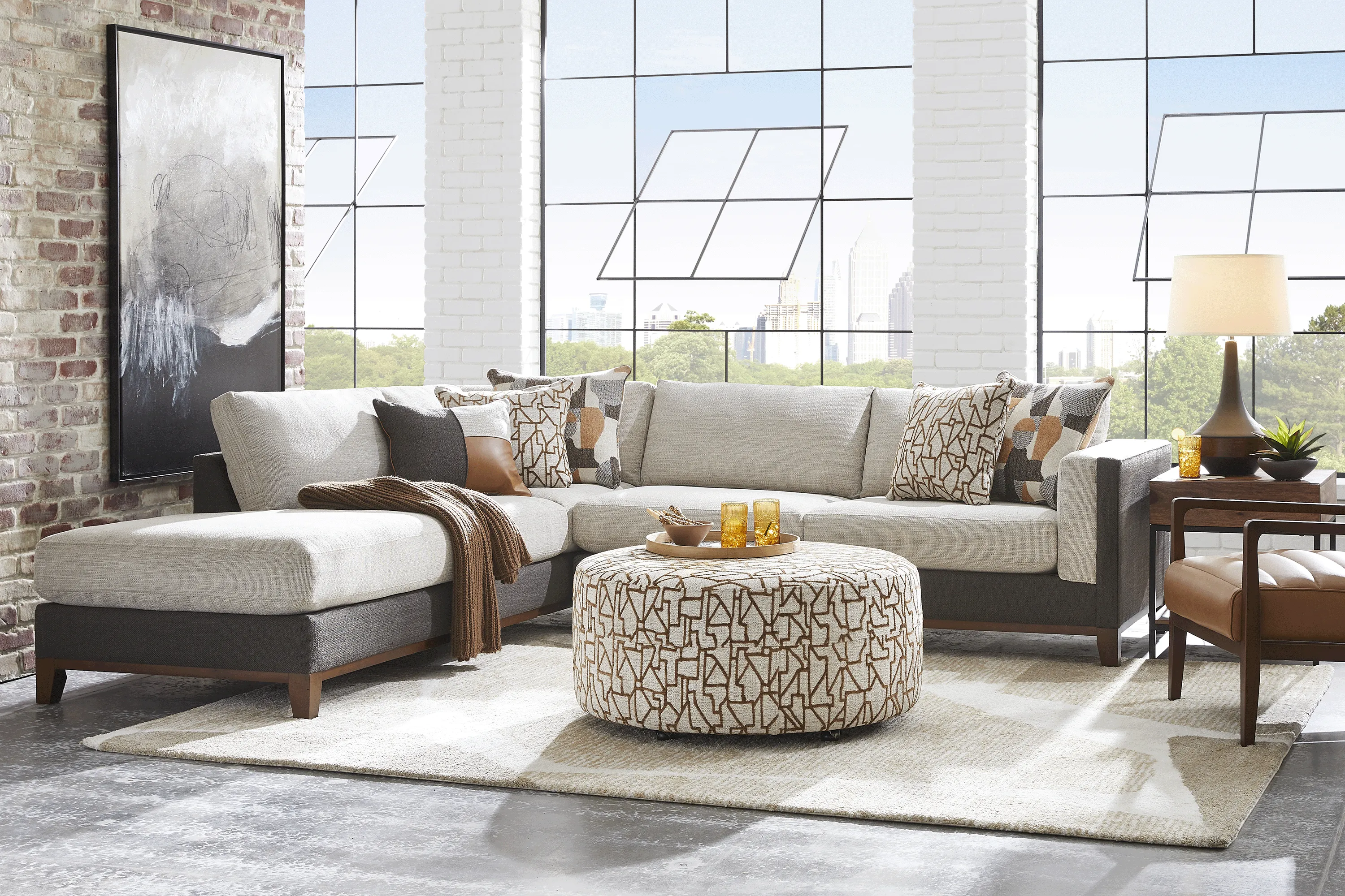 East Village Sandstone Chenille 6 Pc Sectional Living Room - Thumbnail - Image 1