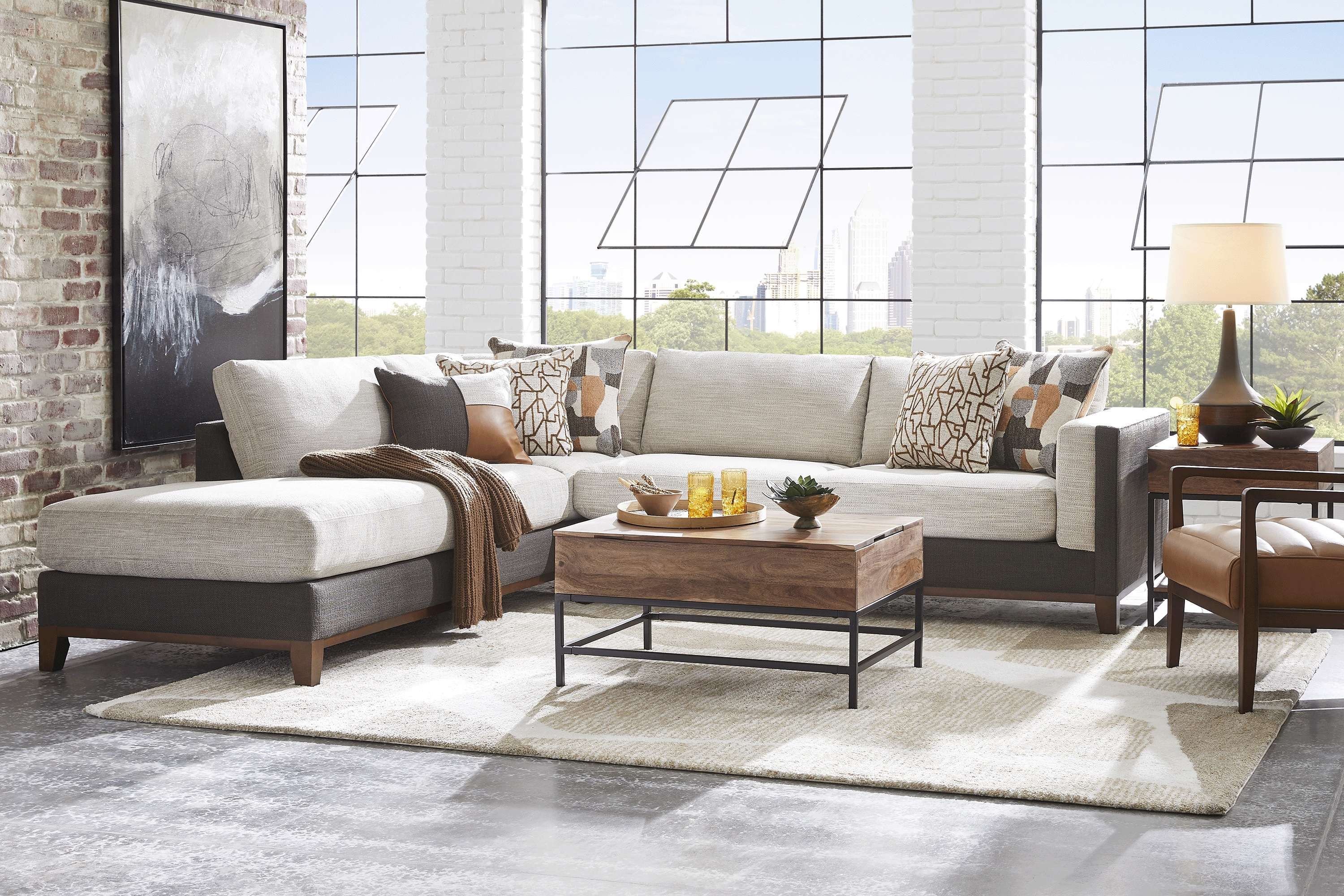 East Village Sandstone Chenille 6 Pc Sectional Living Room - Thumbnail - Image 1