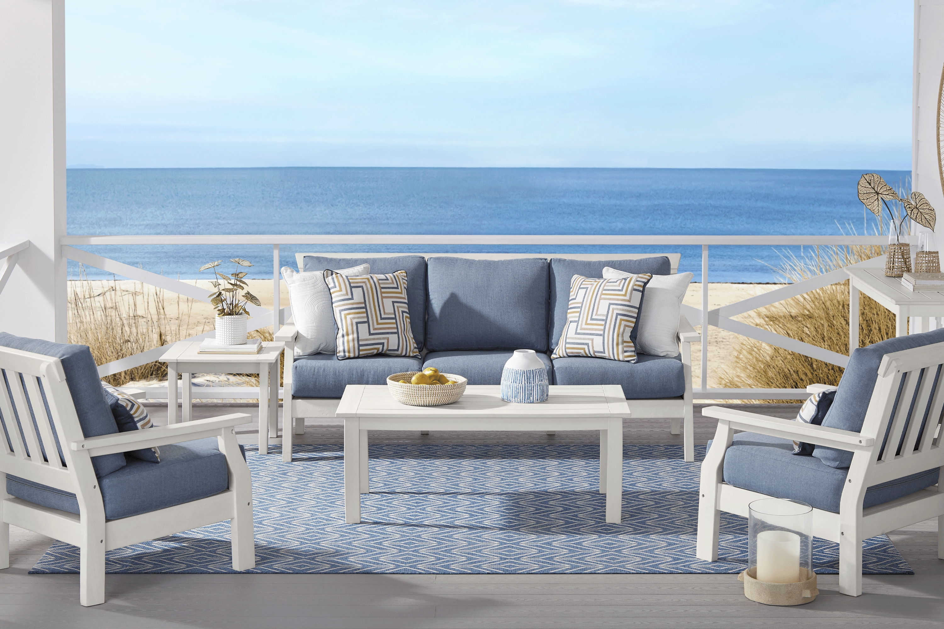 Eastlake White Outdoor Sofa with Agean Cushions - Thumbnail - Image 2