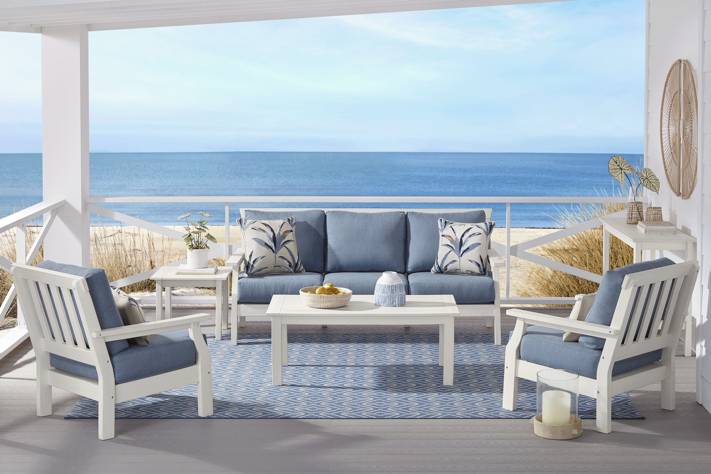 Eastlake White Outdoor Sofa with Agean Cushions - Thumbnail - Image 2