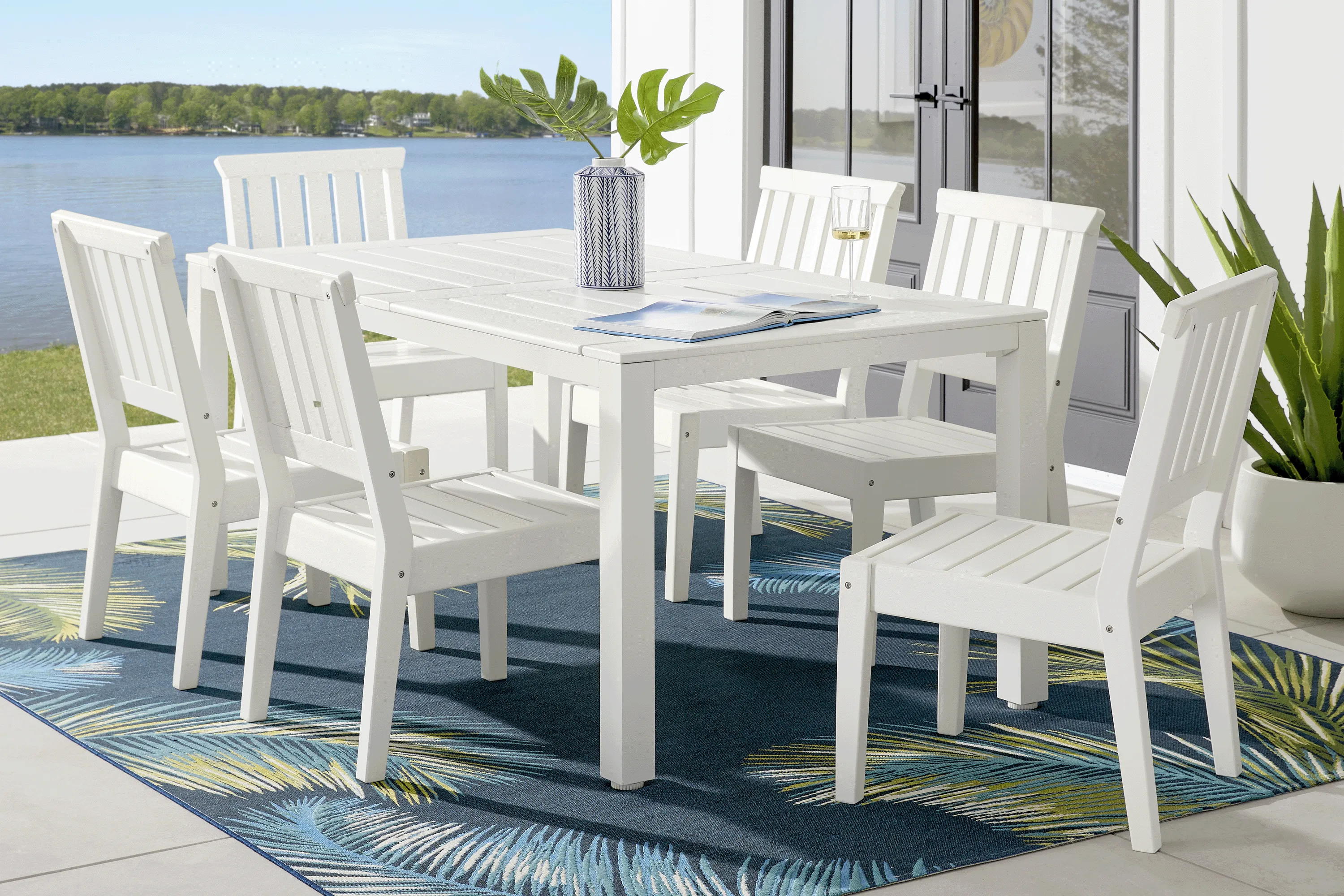 Eastlake White 7 Pc 71 in. Rectangle Outdoor Dining Set - Thumbnail - Image 1